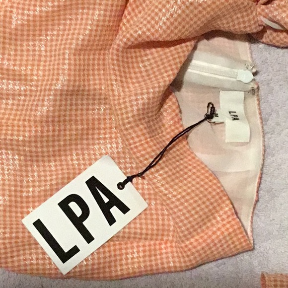 LPA Edith Midi Dress NWT Orange Houndstooth Size M - Picture 3 of 4